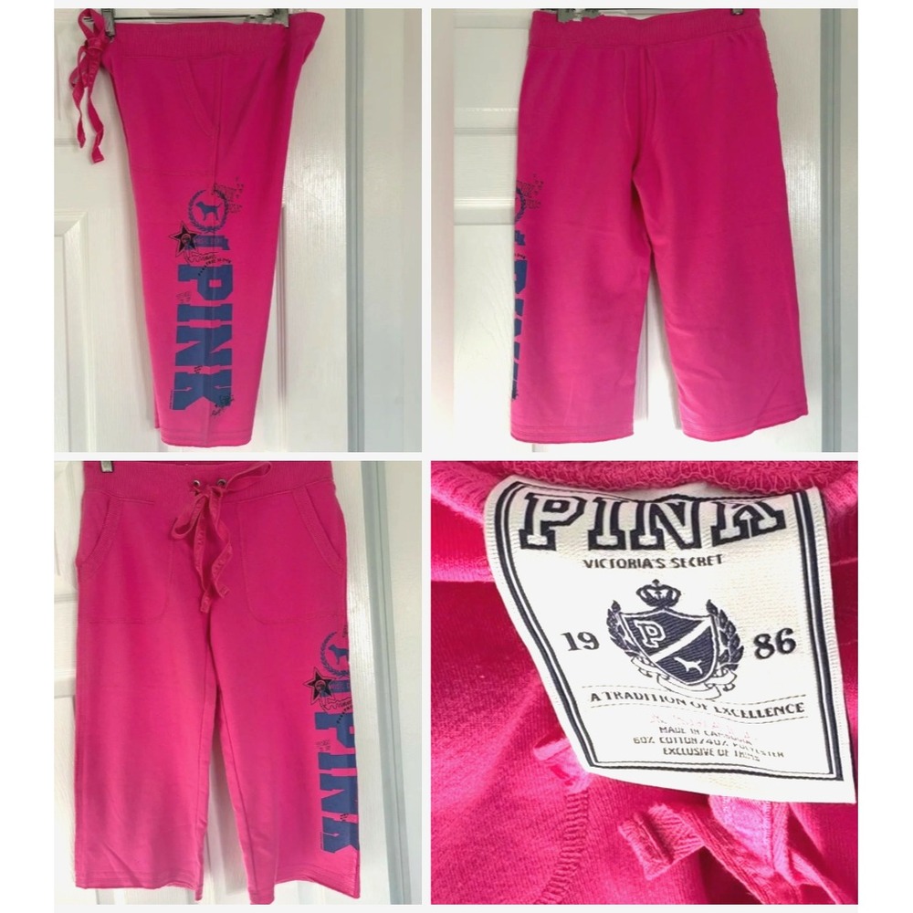 y2k Pink Victoria's Secret Sweat capris XS Varsity Cropped Pink purple vtg 2008